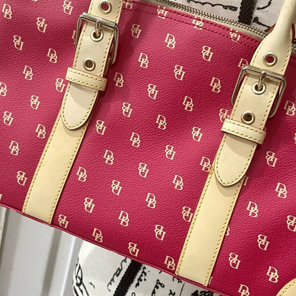 Donney and Bourke Satchel Bag Hot Pink/Tan Logo all over Zipped Quiet Luxury - Picture 2 of 7